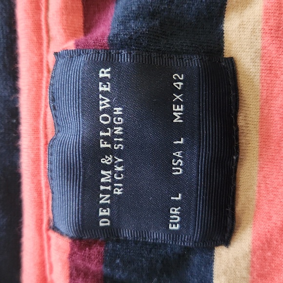 Denim & Flower Striped Crew Neck Tee, Large - Picture 5 of 8